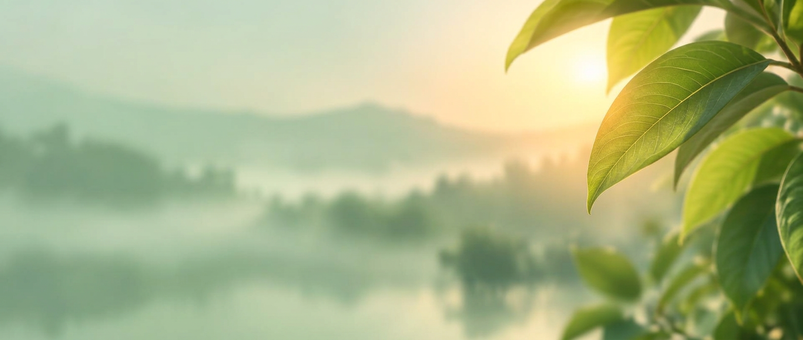 Soft green leaves in morning light